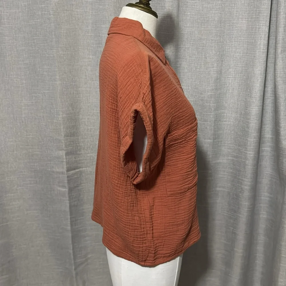 NWT SO brand Cotton Button Front Shirt-Sz M-Relaxed Boxy Fit-Rusty Orange Color - Picture 8 of 14